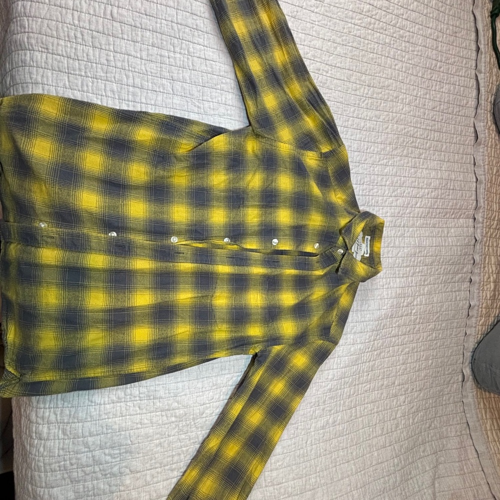 Yellow and Black Plaid Button-Up Shirt